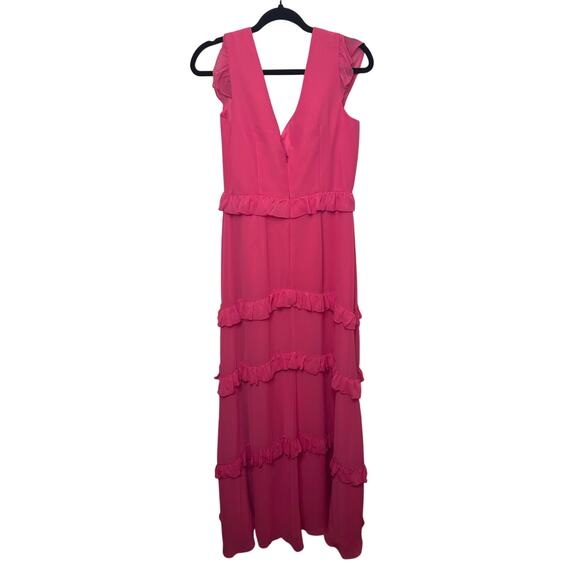 Revelry Women’s Formal Dress Pink Maxi Ruffle V-Neck Bridesmaid Prom Gown NWT - Picture 4 of 8